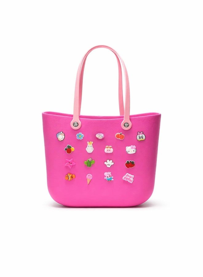 RAMNATH IMPEX حقيبة يد أنيقة باللون الوردي الداكن للبنات والسيدات | حقيبة يد ناعمة وخفيفة الوزن ومقاومة للماء مصنوعة من مادة EVA مع تعليقات كرتونية | حقيبة تسوق للشاطئ، حقيبة سفر للنزهات، حقيبة رياضية، حقائب للمكتب والجامعة، حقيبة هدايا للنساء. - Image 2